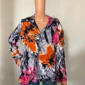 SNO SKINS Floral Hooded Jacket in Orange and Pink